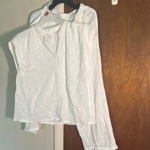 Cotton White Button-Up Blouse and pant set